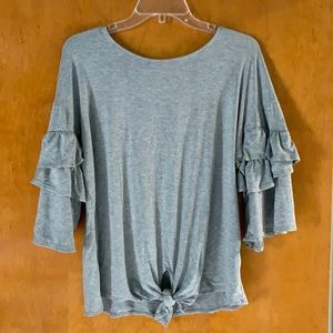 Gray Ruffle-Sleeved Top